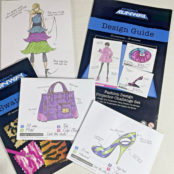 Project Runway Projector Accessory Lot Sketch Pads Slides Discs Pencils Stickers - Picture 4 of 7